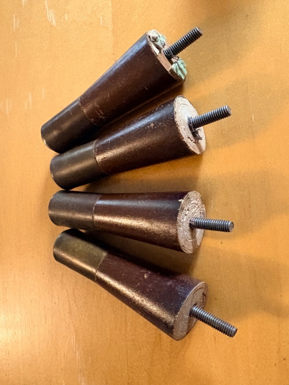 Set of 4 Vintage Mid-Century Modern Tapered Wood and Metal Furniture Legs - Picture 2 of 7